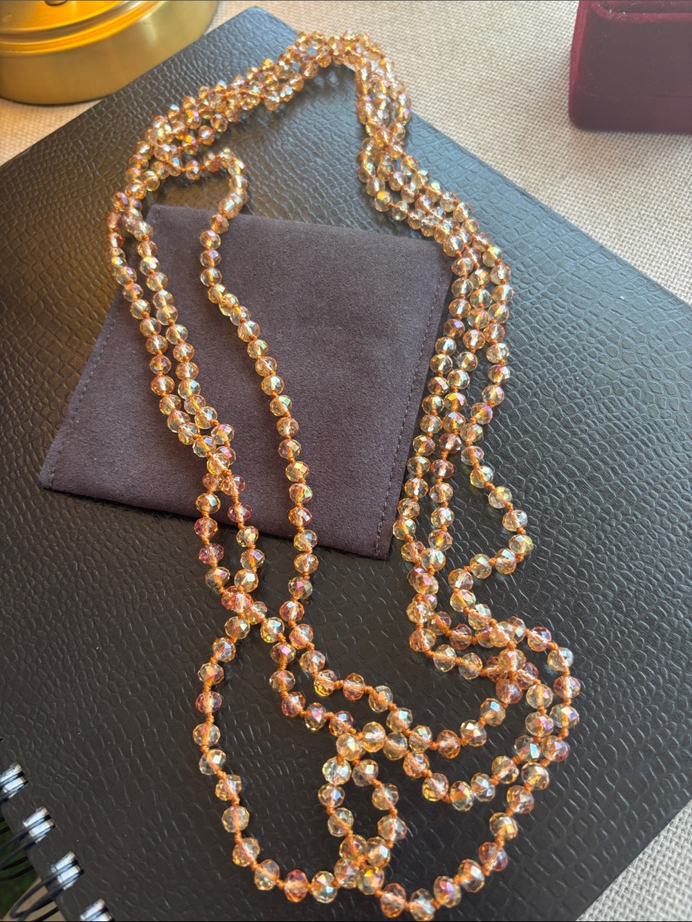 Crystal Bead Multi-Strand Necklace - Iridescent Gold